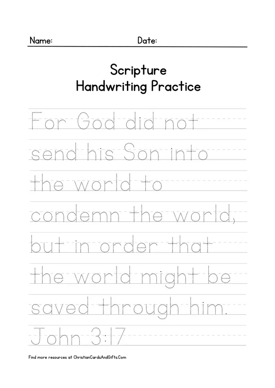 John 3:17 Scripture Handwriting Practice
