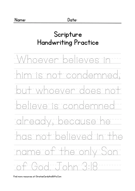 John 3:18 Scripture Handwriting Practice