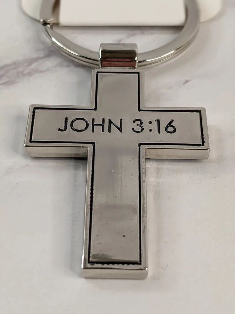 John 3:16 Metal Cross Keyring
