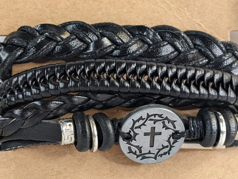 Adjustable Leather Cross Bracelet Set