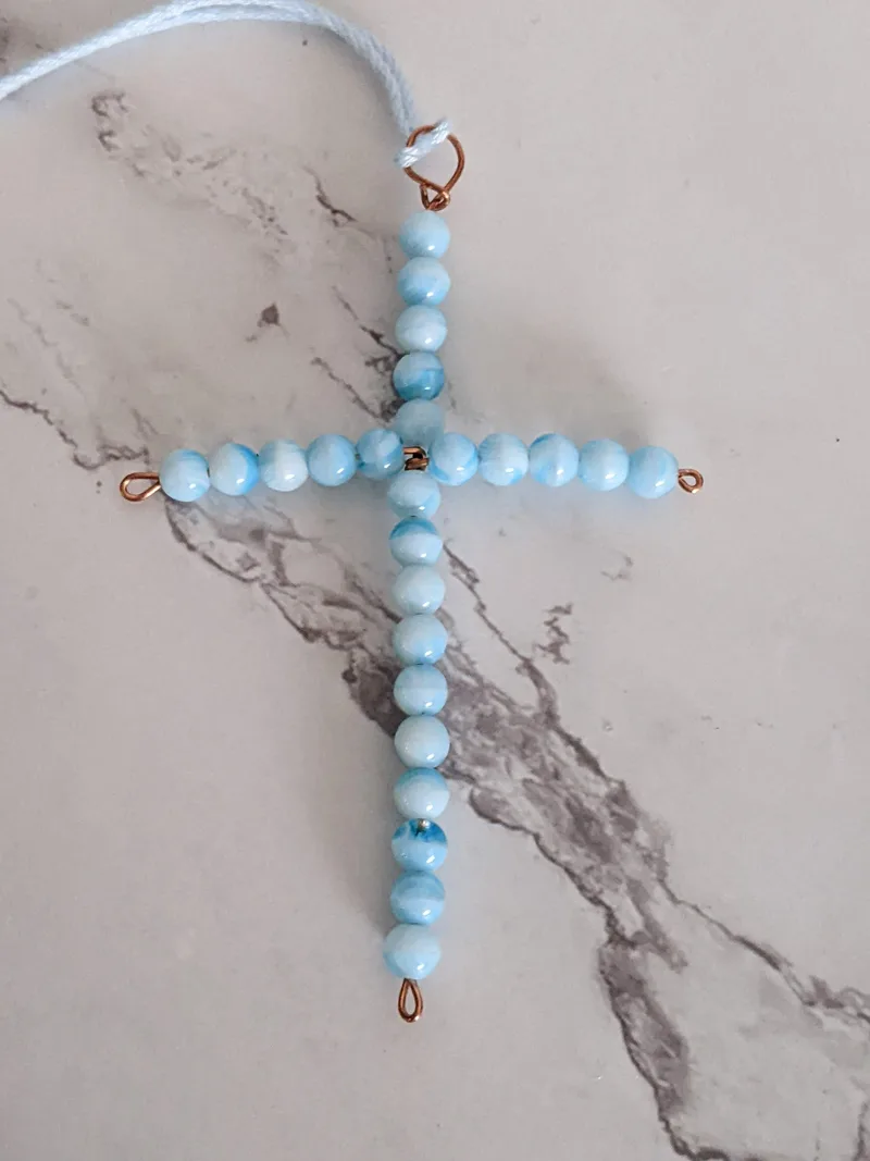 Light Blue Beaded Cross Ornament