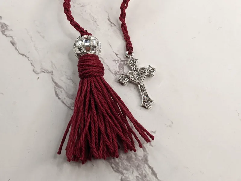 Heart Cross Burgundy Tassel Bookmark