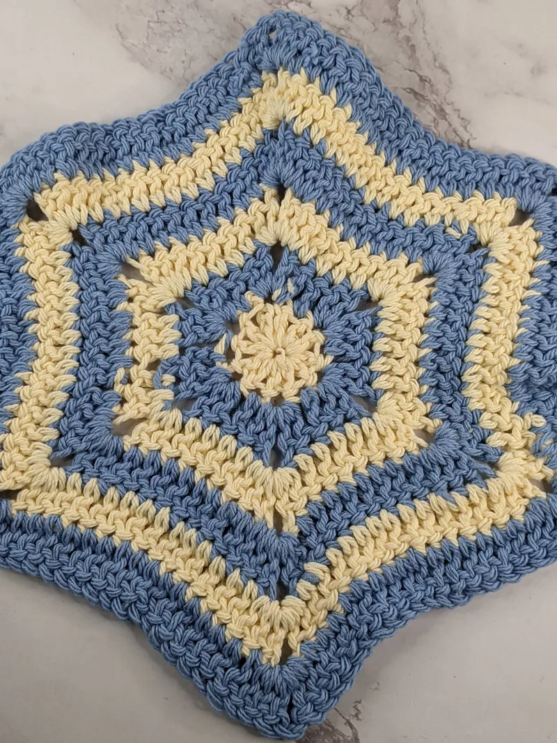 Blue & Cream Star Crocheted Dishcloth