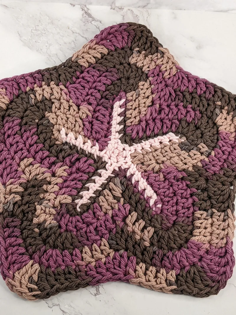 Purple & Pink Star Crocheted Dishcloth