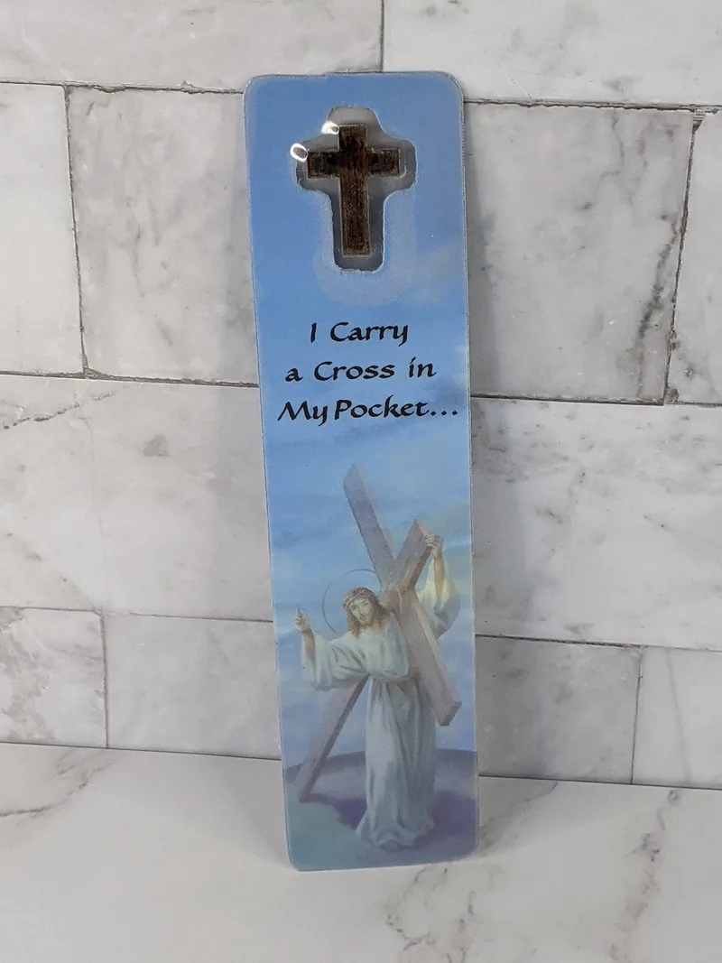 Bookmark "Cross In My Pocket" with Wood Cross