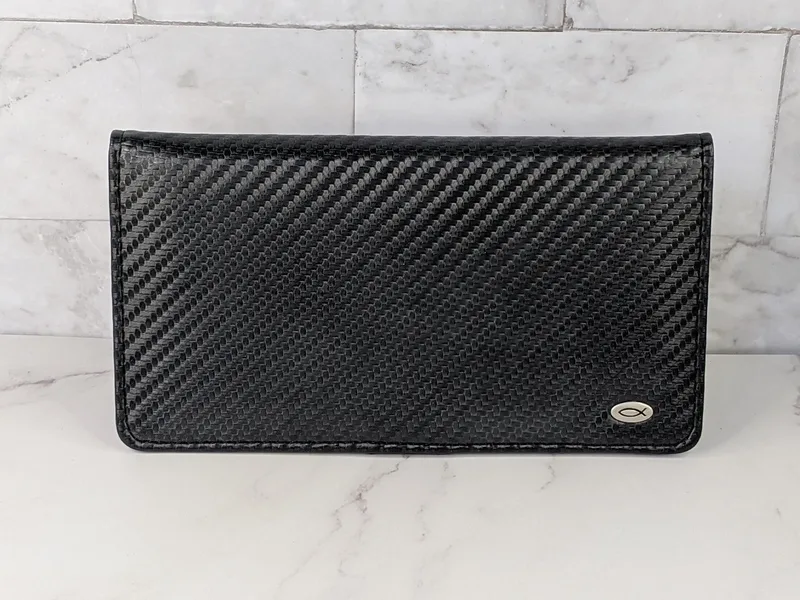 Black Checkbook Cover with Ichthus