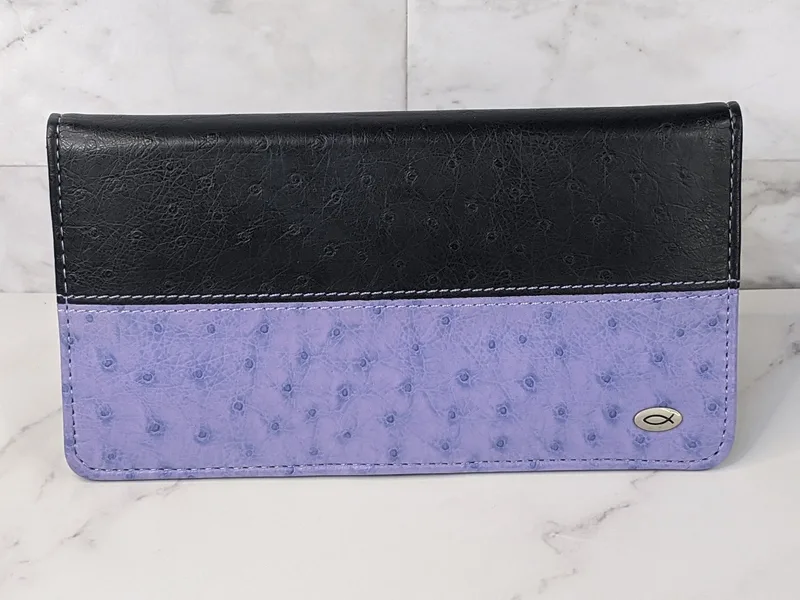Purple/Black Checkbook Cover with Ichthus
