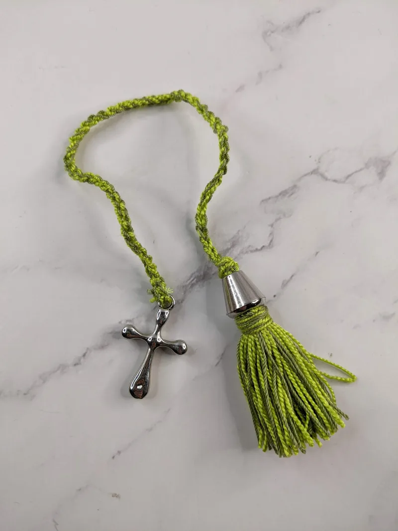 Green Crocheted Bookmark with Silver Cross
