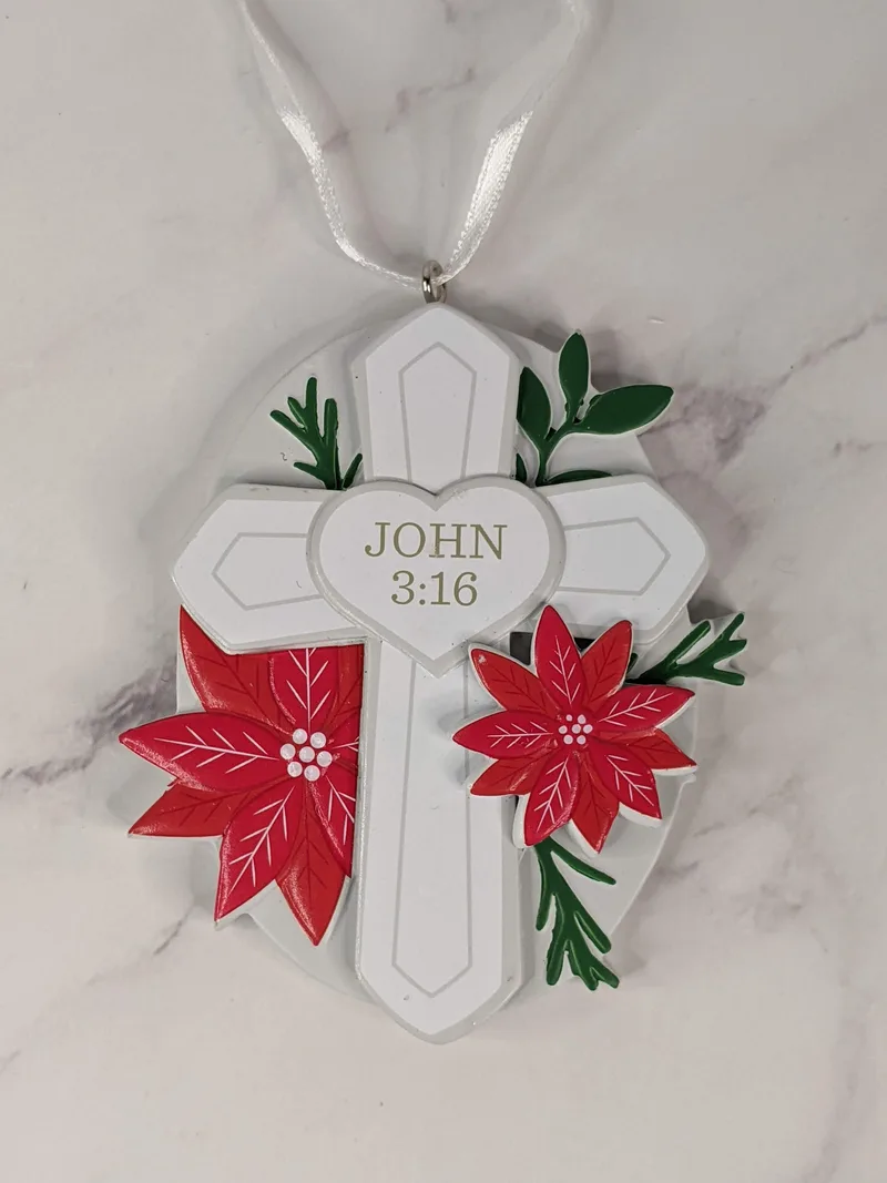John 3:16 Cross Poinsettia Ornament