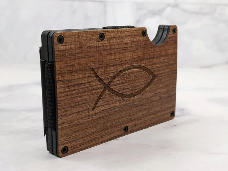 Ichthus Engraved Walnut RFID Money Clip
