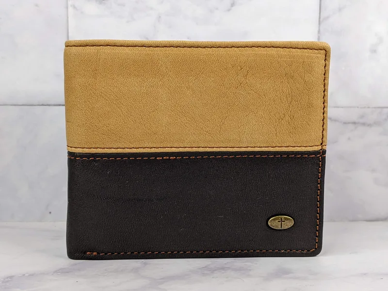 Genuine Leather Wallet with Cross Badge