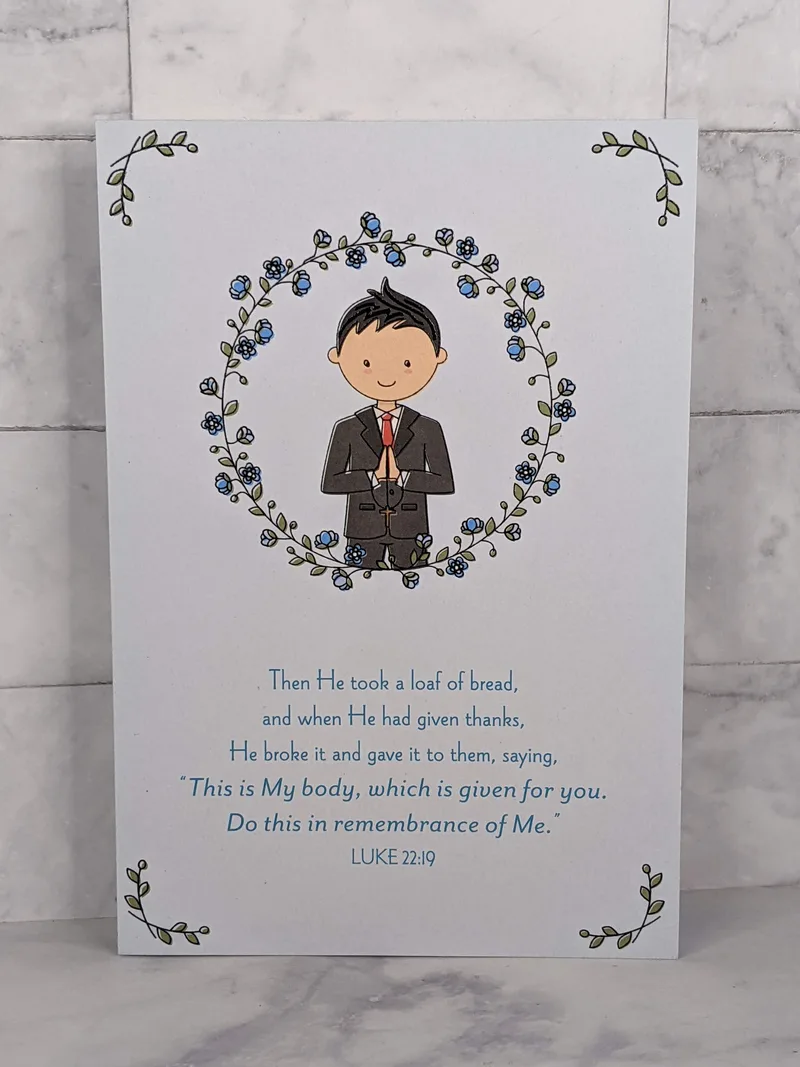 Boy Celebrating First Communion Card