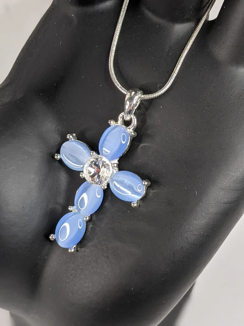 Pink/Blue Cross Gem Necklace
