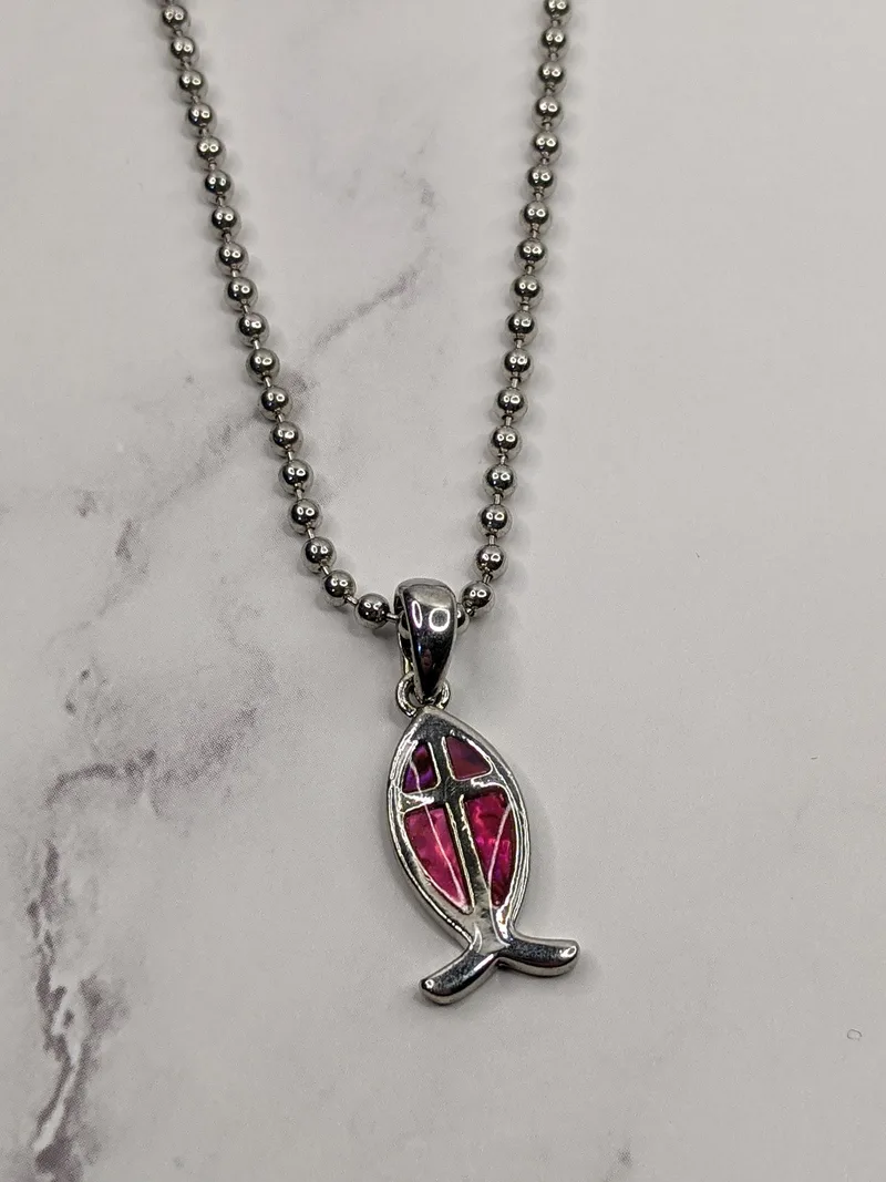 Pink Christian Fish Pendant Necklace