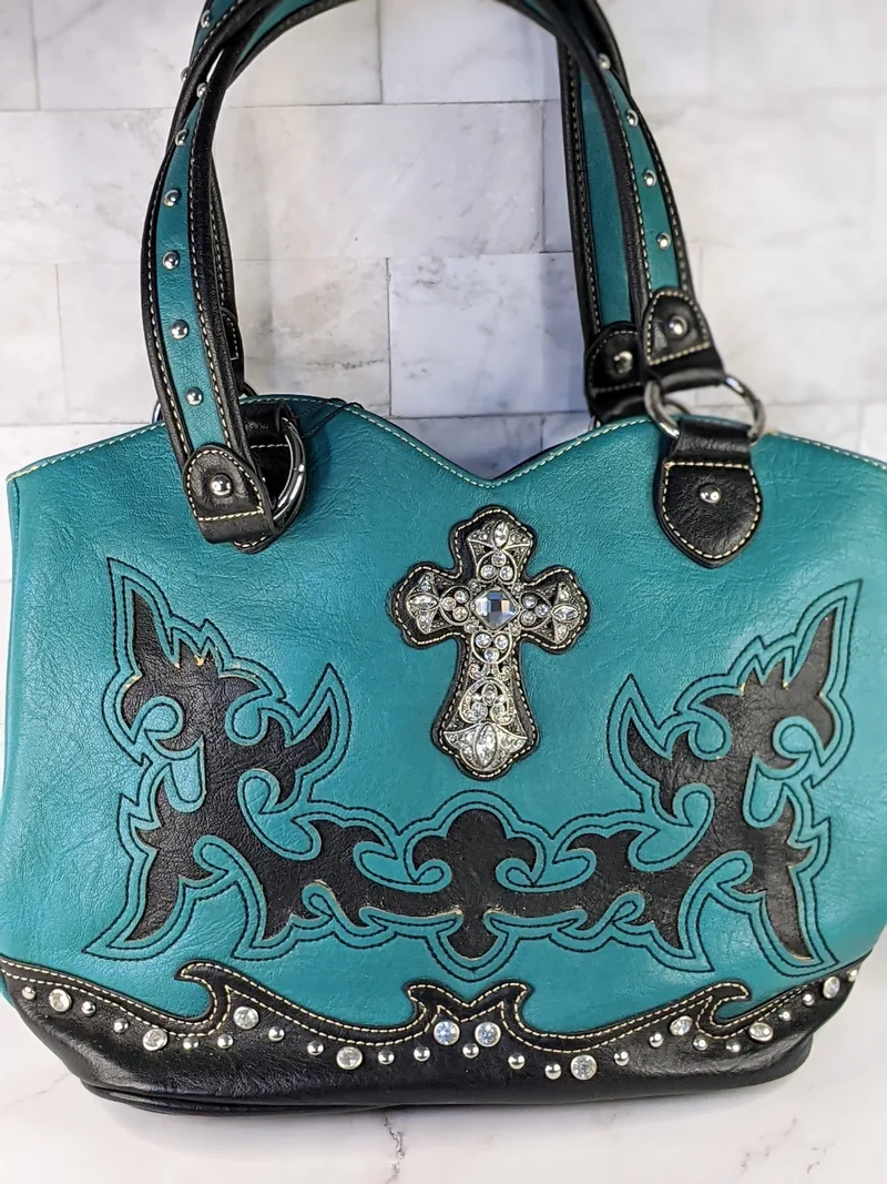 Teal Cross Leather Purse