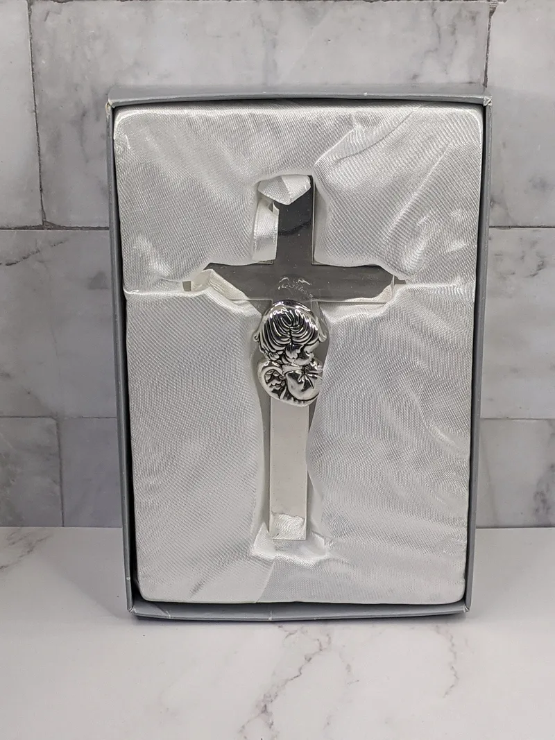 Silver Cross with Angel Boy