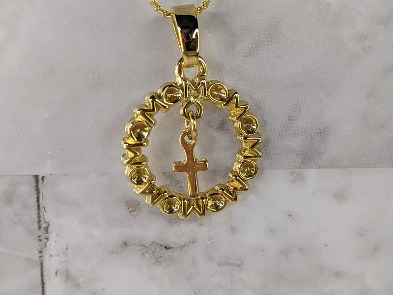 Mom Cross Pendant Necklace