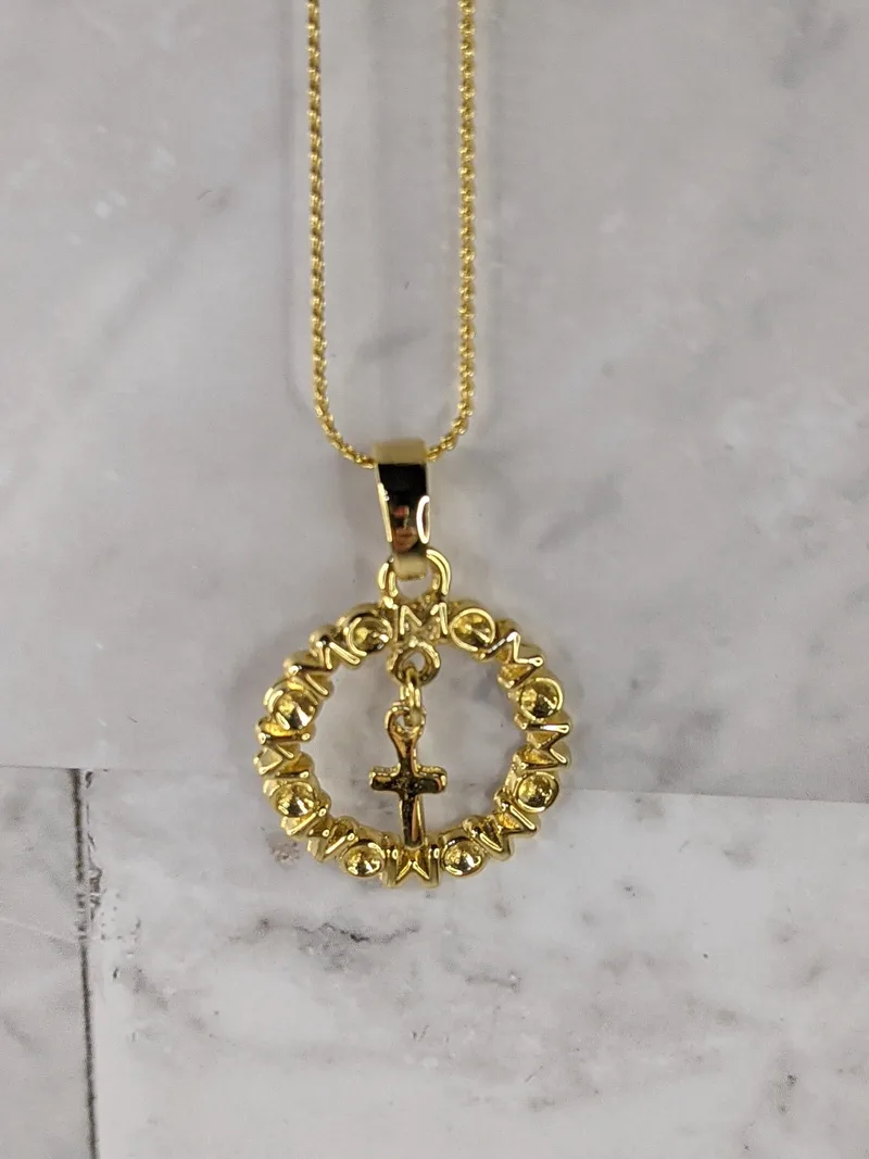 Mom Cross Pendant Necklace