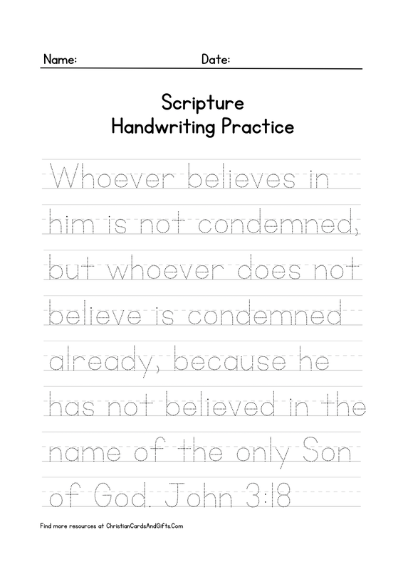 John 3:18 Scripture Handwriting Practice