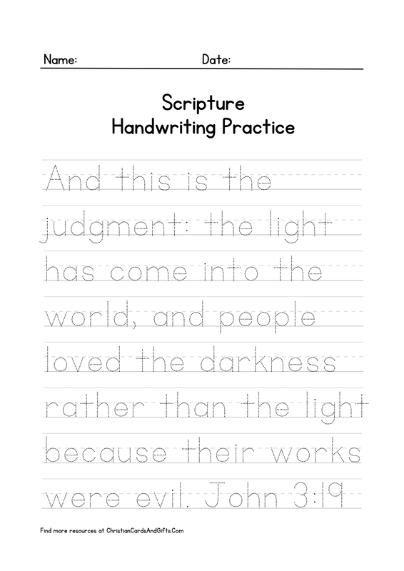 John 3:19 Scripture Handwriting Practice