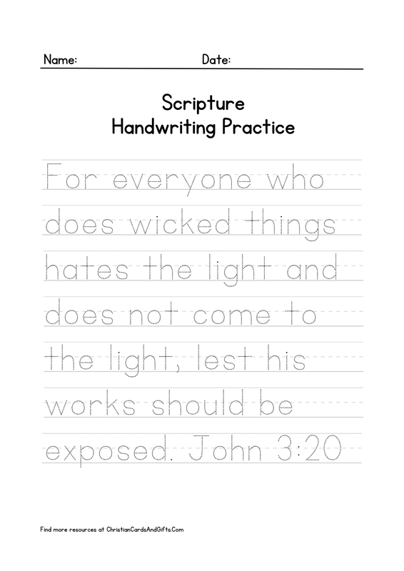 John 3:20 Scripture Handwriting Practice