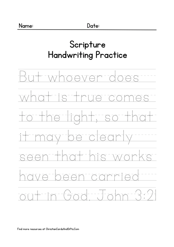 John 3:21 Scripture Handwriting Practice
