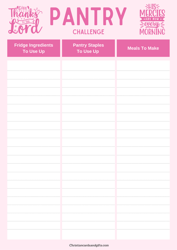 Pantry Challenge Print-Out: Use on-hand ingredients for meal planning.