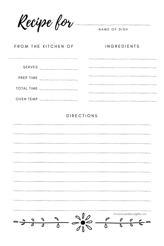 Printable Recipe Card for Sharing Recipes