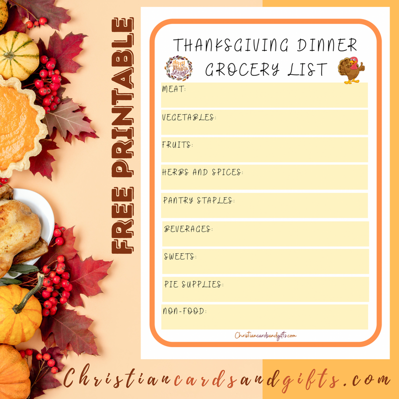 Free Printable Thanksgiving Dinner Grocery List